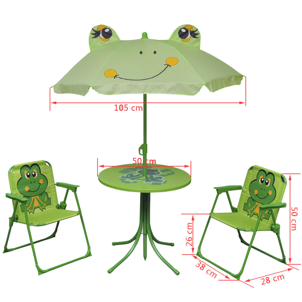 vidaXL udendørs bistrosæt til børn 3 dele med parasol grøn
