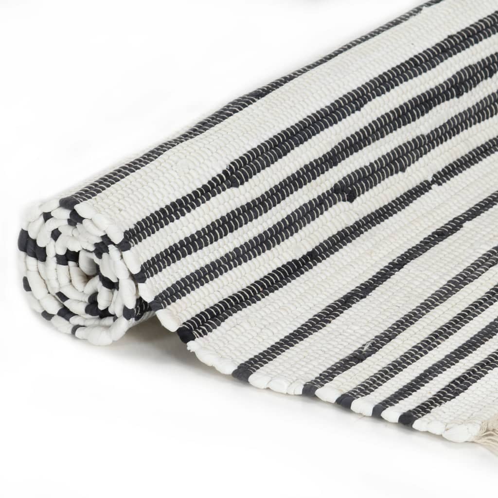 vidaXL håndvævet chindi-tæppe bomuld 160 x 230 cm antracitgrå og hvid