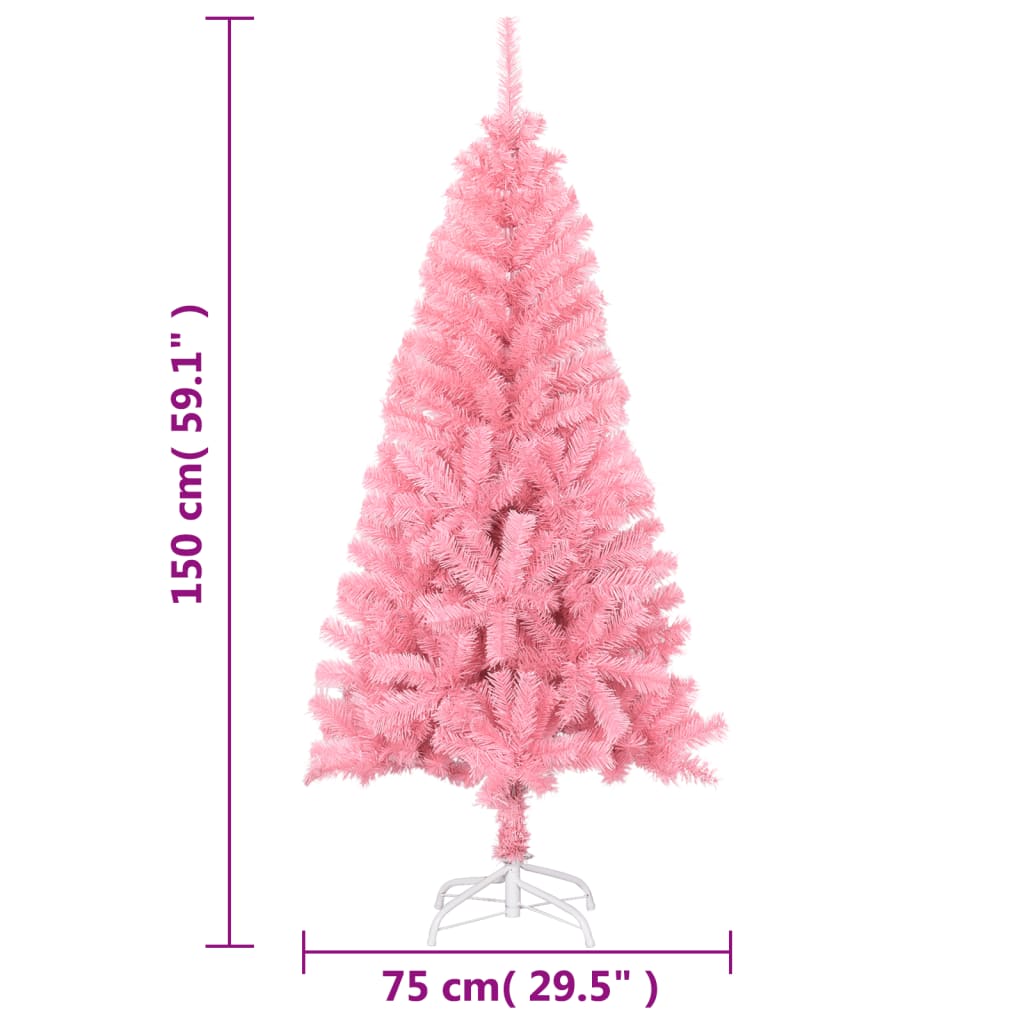 vidaXL kunstigt juletræ med juletræsfod 150 cm PVC lyserød