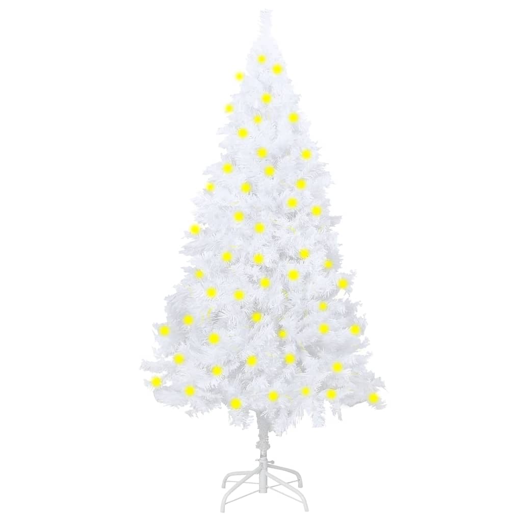 vidaXL kunstigt juletræ med tykke grene og lys 180 cm hvid