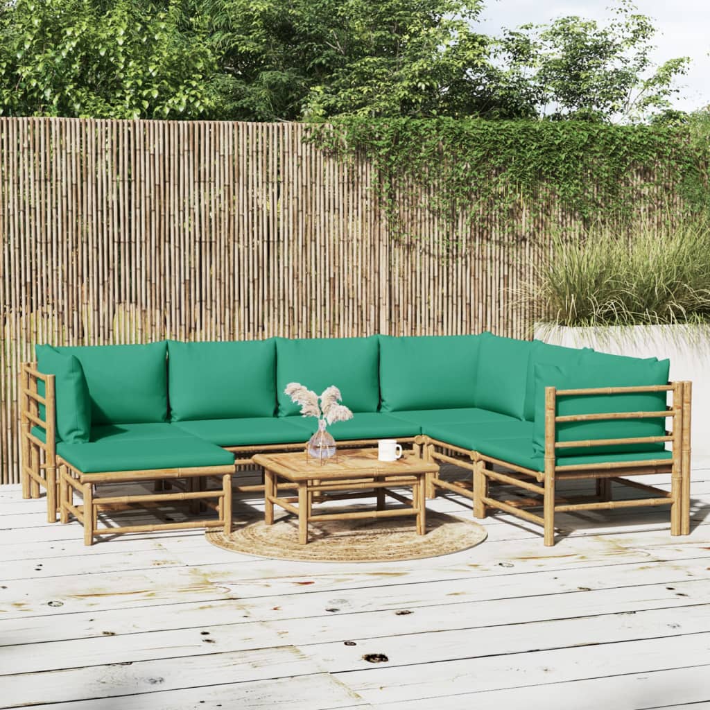 vidaXL loungesæt til haven 8 dele med grønne hynder bambus