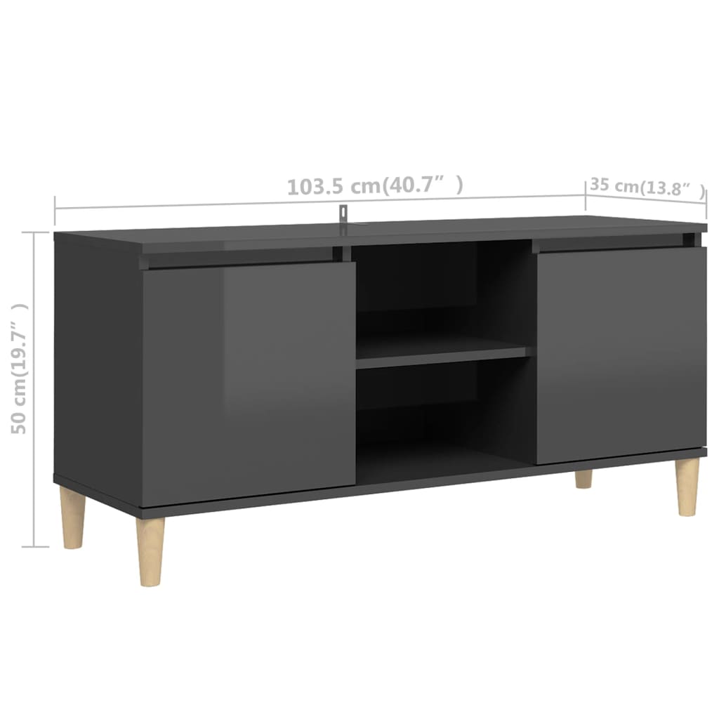 vidaXL tv-bord med massive træben 103,5x35x50 cm grå højglans