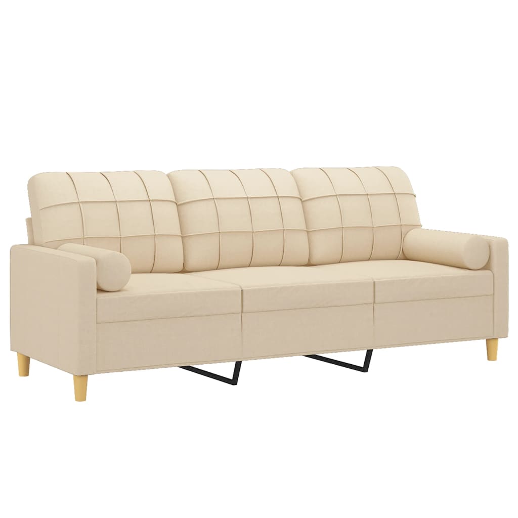 vidaXL 3-personers sofa med pyntepuder 180 cm stof cremefarvet