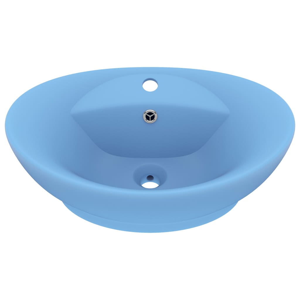 vidaXL luksuriøs håndvask overløb 58,5x39 cm keramik oval mat lyseblå