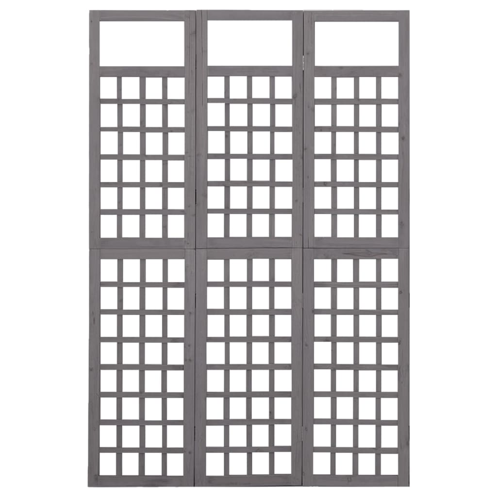 vidaXL 3-panels rumdeler/espalier 121x180 cm massivt grantræ grå