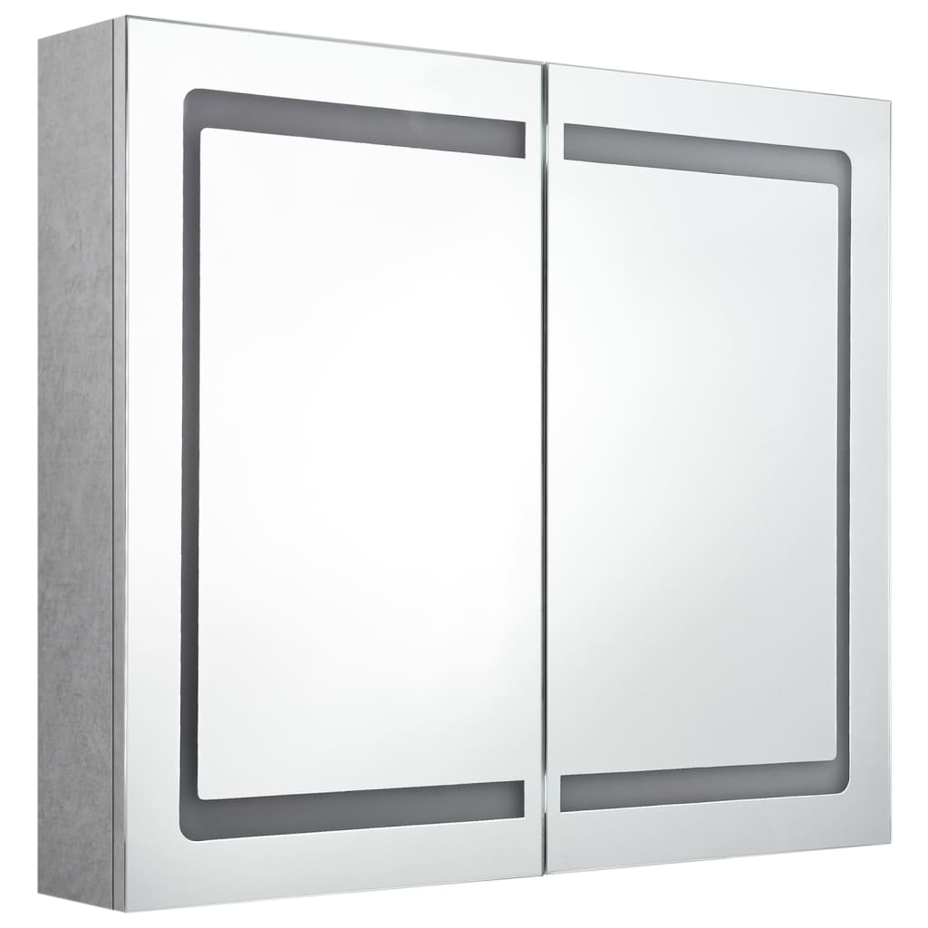 vidaXL badeværelsesskab med spejl + LED-lys 80x12x68 cm betongrå
