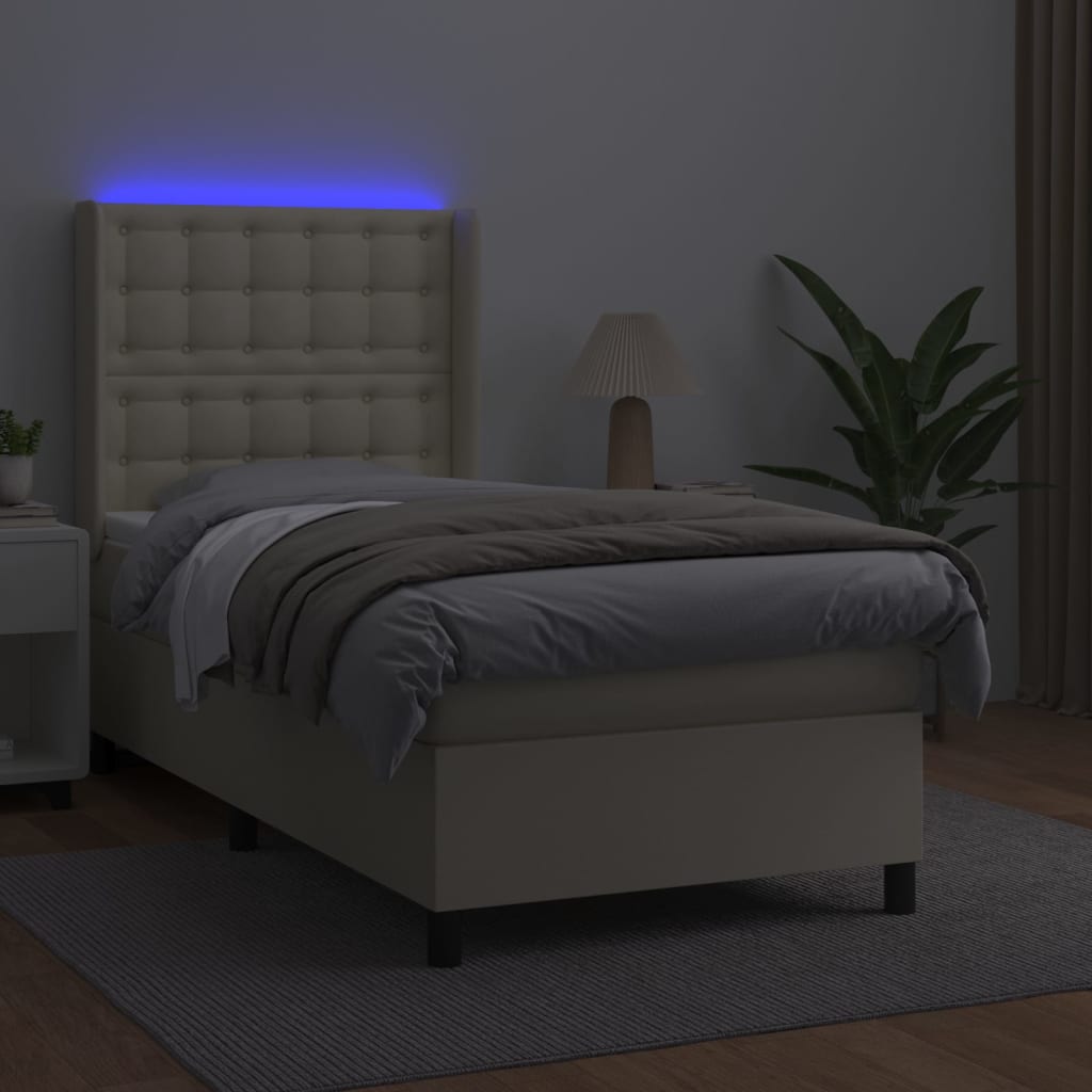 vidaXL kontinentalseng med LED-lys 100x200 cm kunstlæder cremefarvet