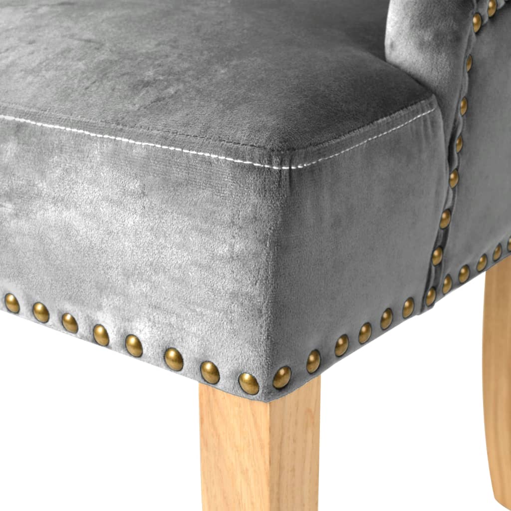 vidaXL spisebordsstole 2 stk. massivt egetræ og fløjl sølvfarvet