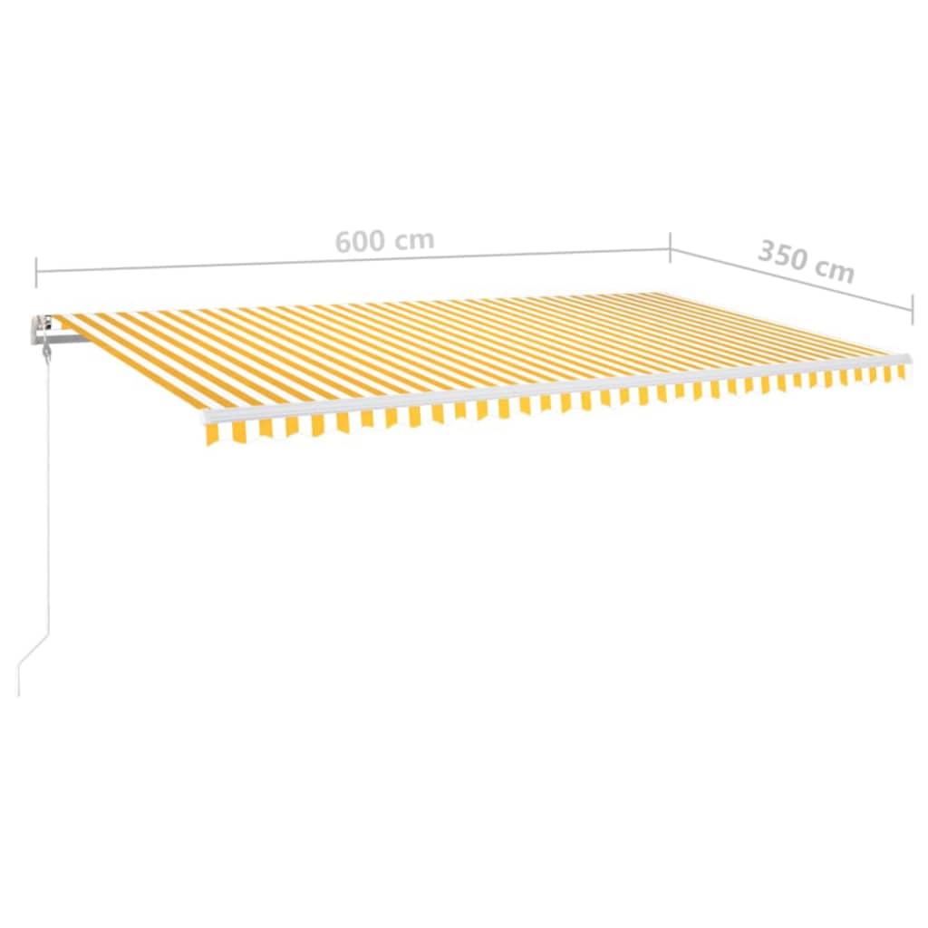 vidaXL markise m. LED + vindsensor 600x350 cm automatisk gul og hvid