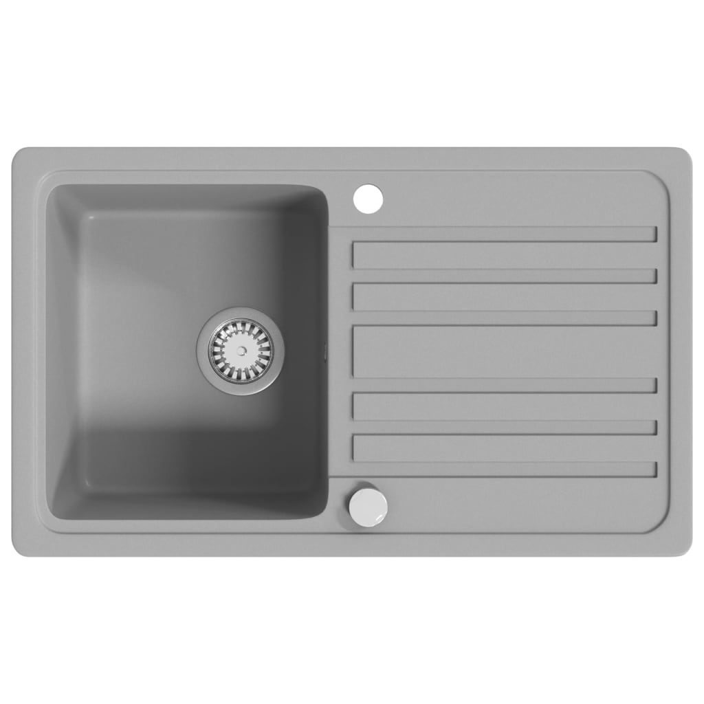 vidaXL køkkenvask i granit med afløbsbakke reversibel grå