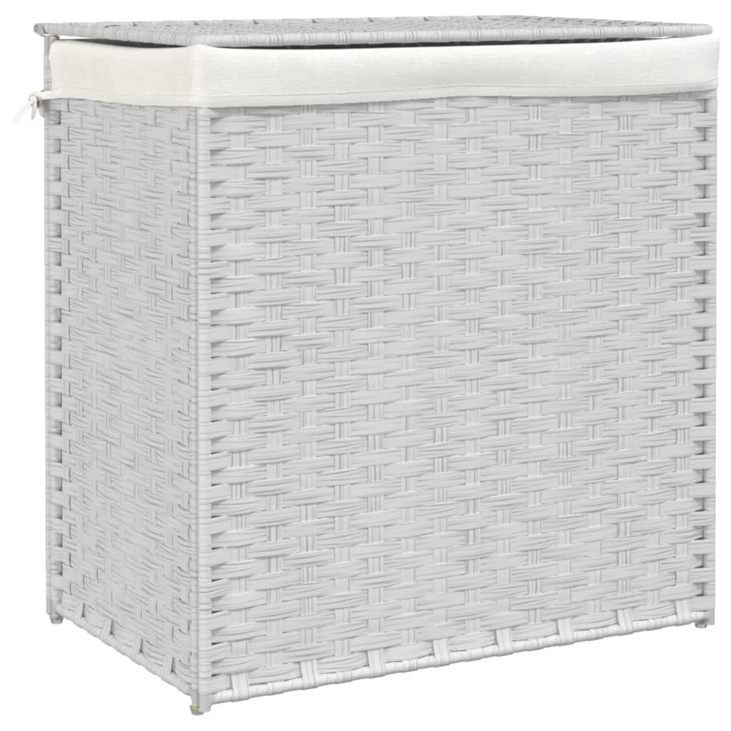 vidaXL vasketøjskurv med 2 sektioner 53x35x57 cm polyrattan hvid