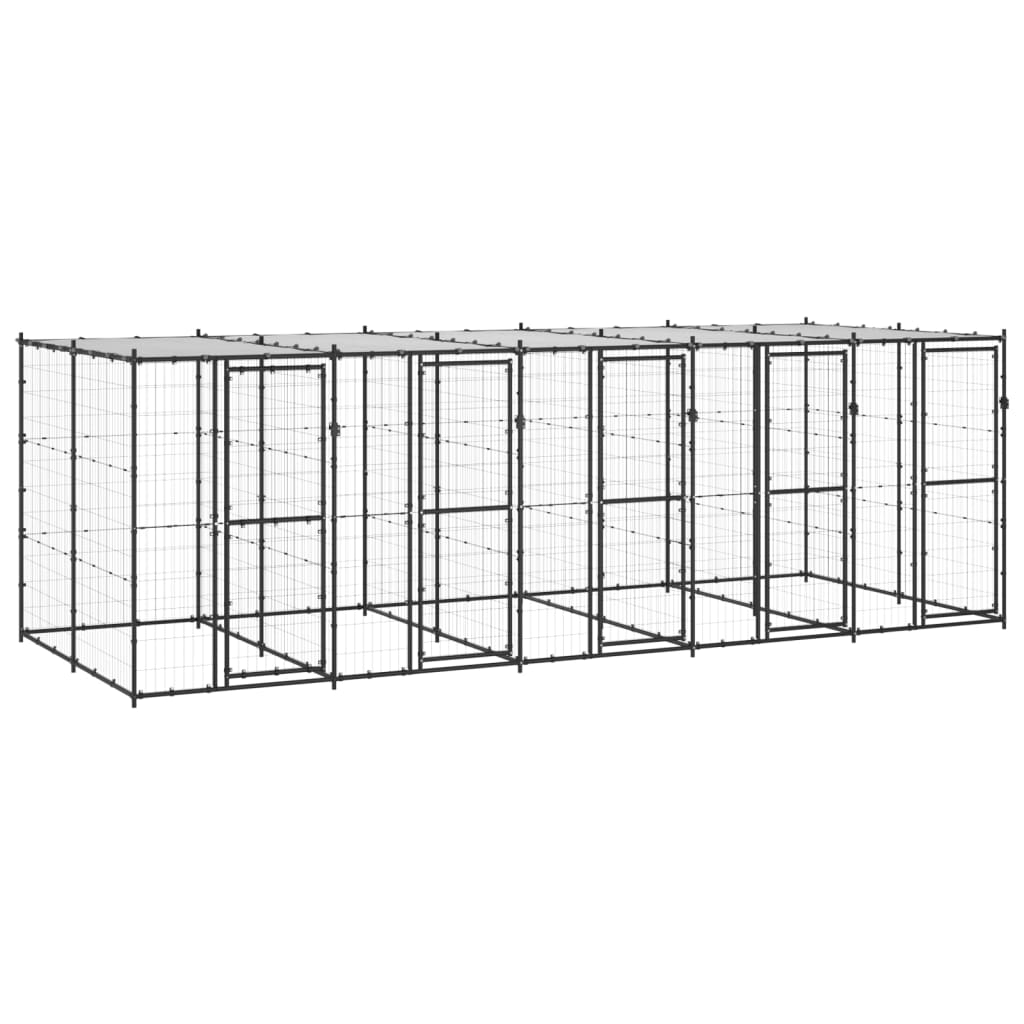 vidaXL udendørs hundebur med tag 12,1 m² stål