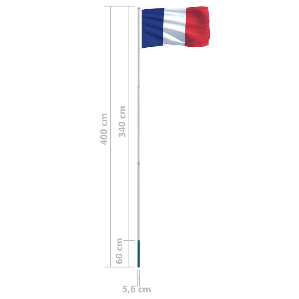 vidaXL Frankrig flag og flagstang 4 m aluminium