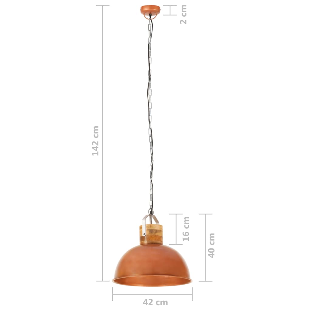 vidaXL industriel hængelampe 42 cm rund E27 massivt mangotræ kobber