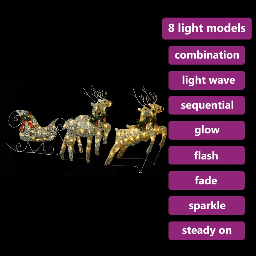 vidaXL rensdyr og kane 100 LED'er udendørs brug guldfarvet