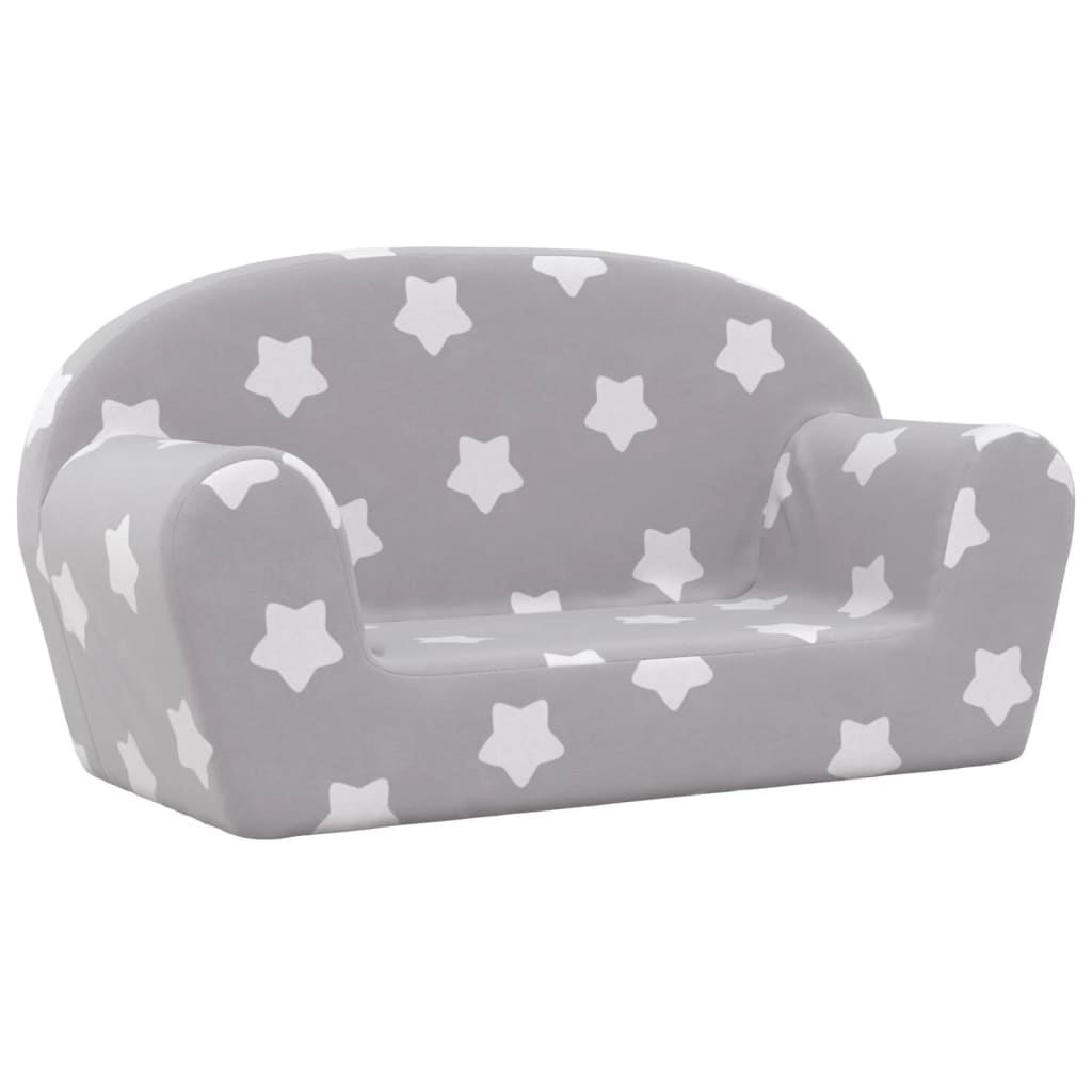 vidaXL 2-personers sofa til børn stjernemønster blødt plys lysegrå