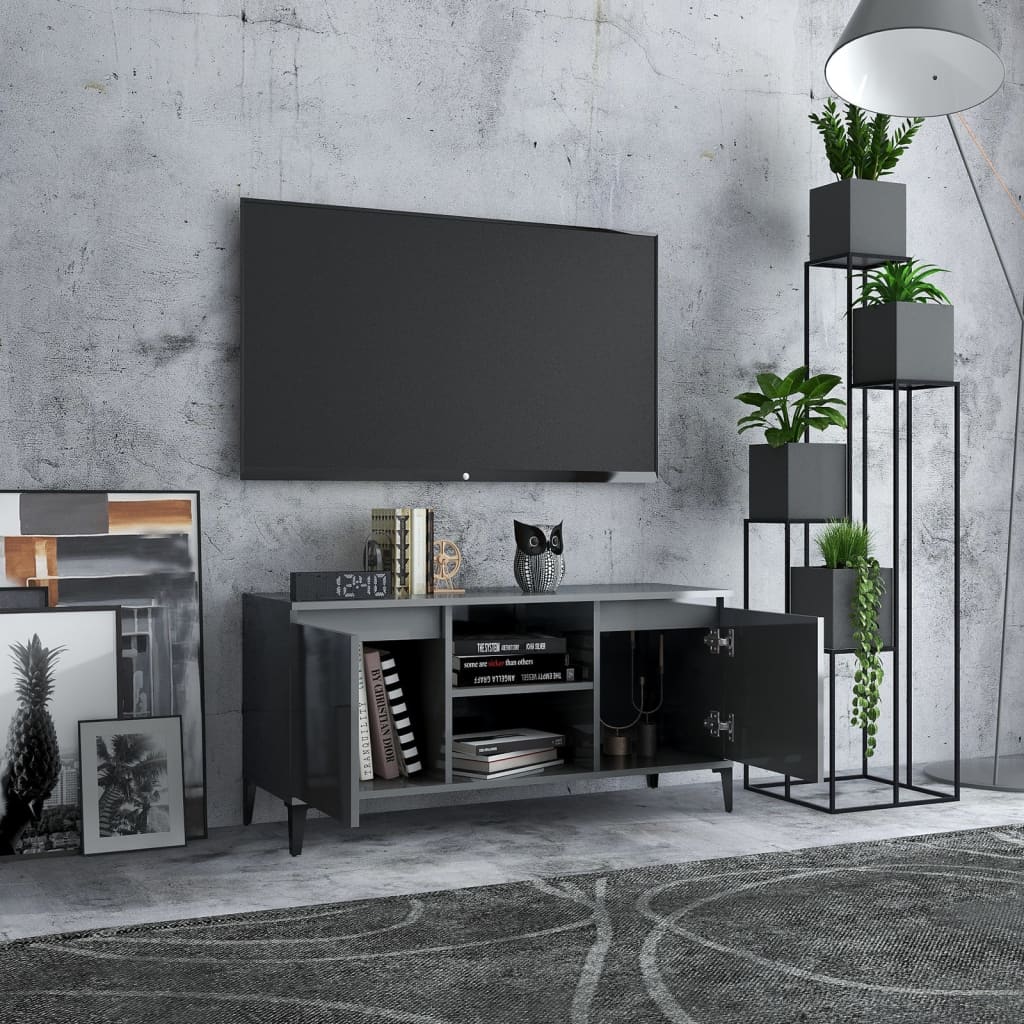 vidaXL tv-skab med metalben 103,5x35x50 cm grå højglans