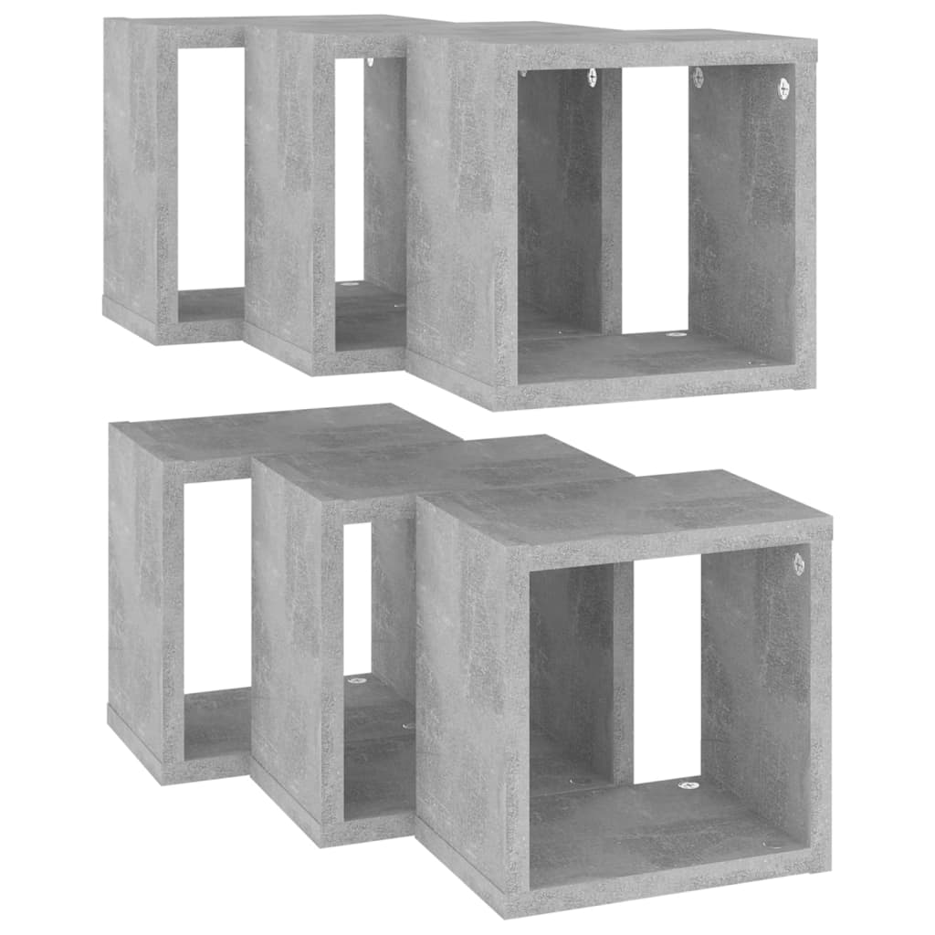 vidaXL væghylder 6 stk. 22x15x22 cm kubeformet betongrå