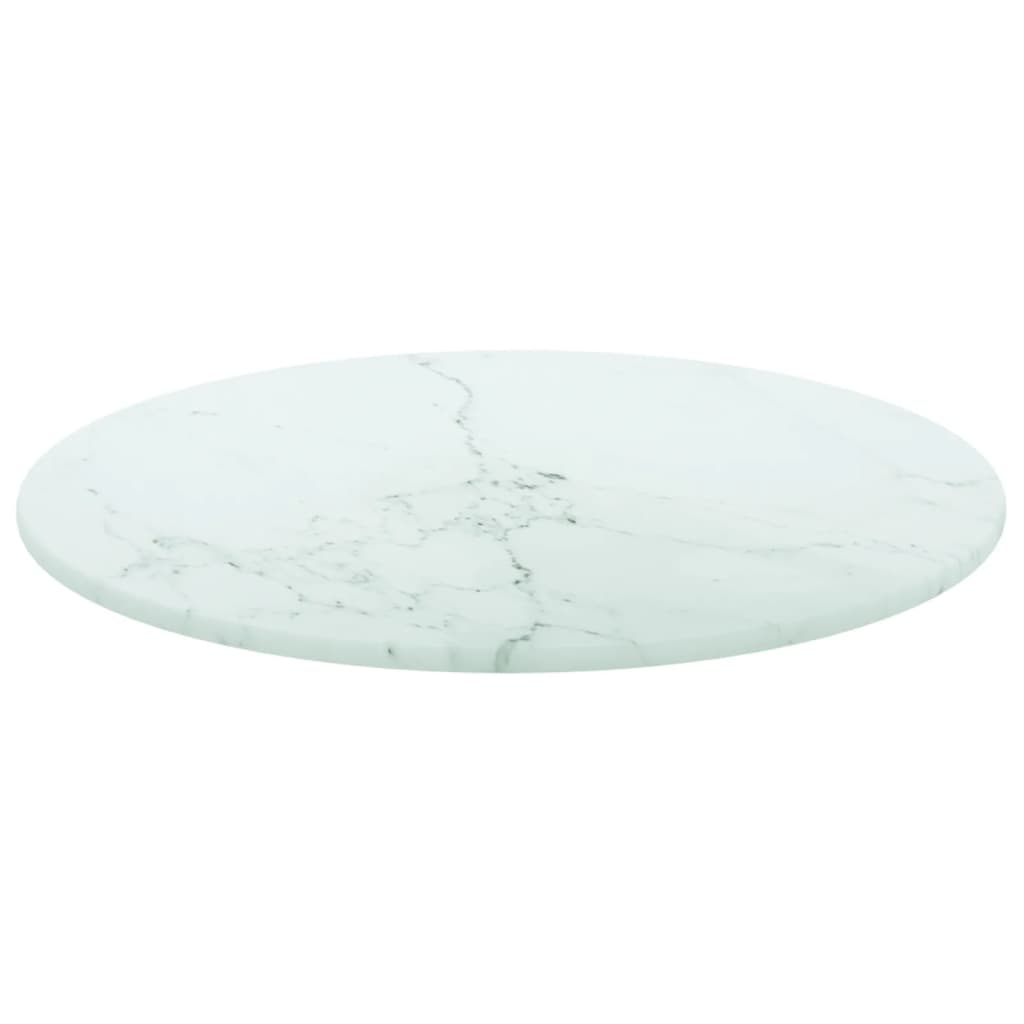 vidaXL bordplade Ø30x0,8 cm hærdet glas med marmordesign hvid