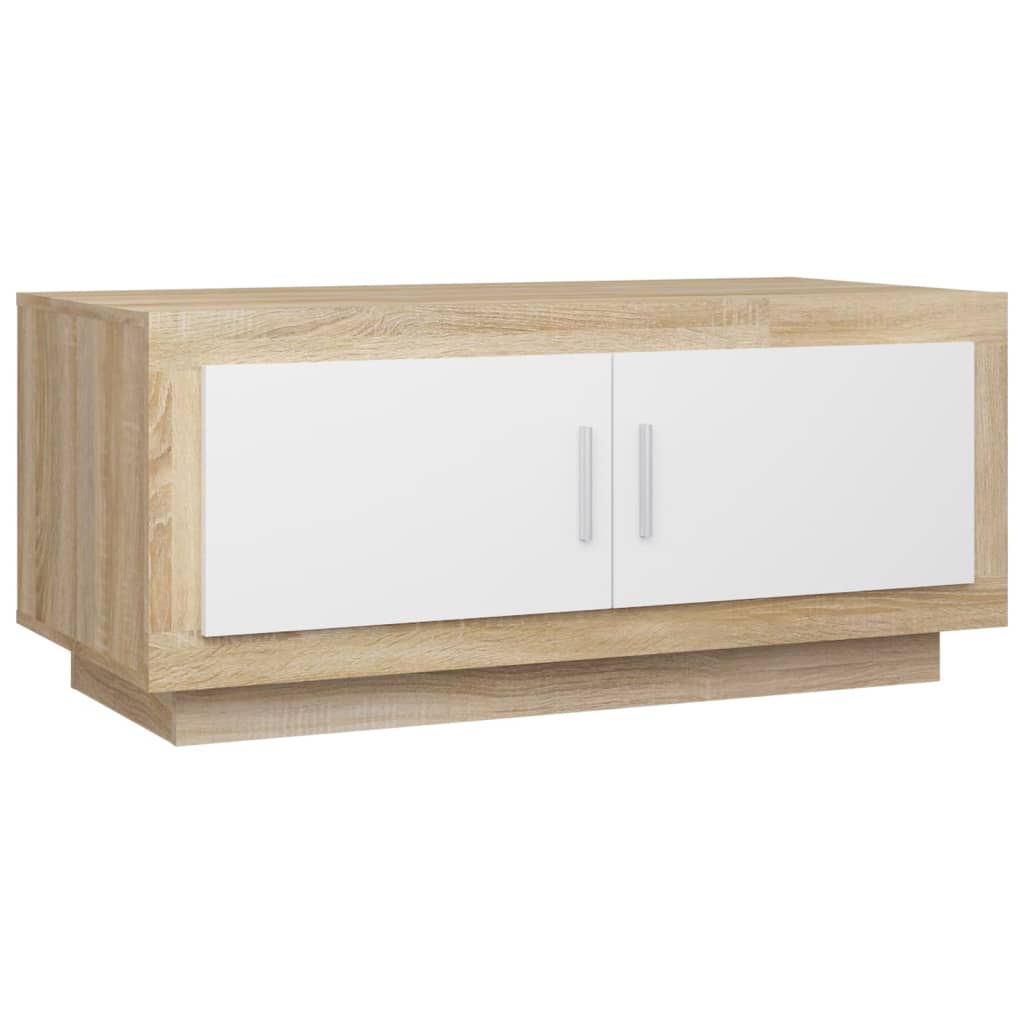 vidaXL sofabord 102x50x45 cm konstrueret træ hvid og sonoma-eg