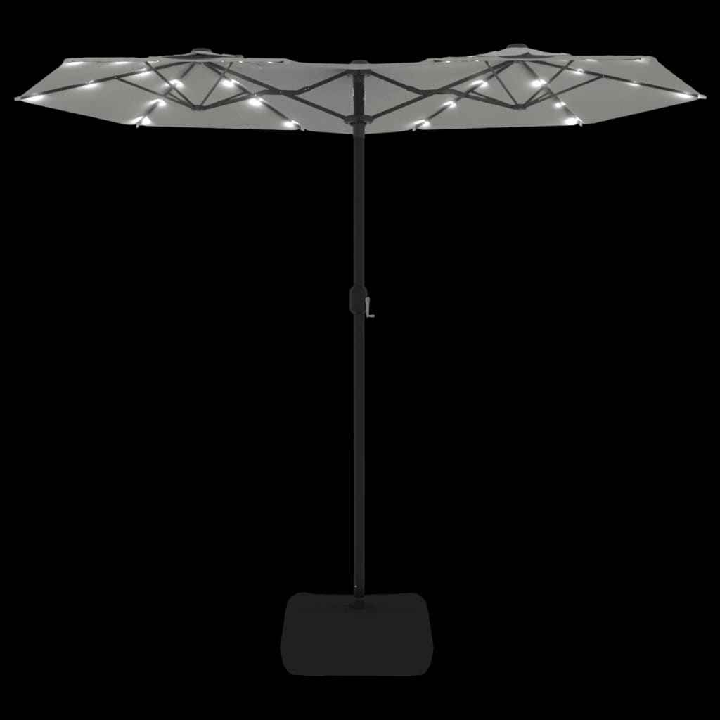 vidaXL parasol med dobbelt parasoldug og LED-lys 316x240 cm sandhvid