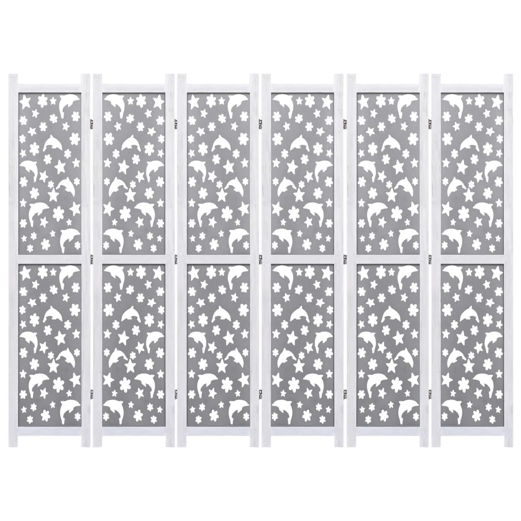 vidaXL 6-panels rumdeler 210 x 165 cm massivt træ grå