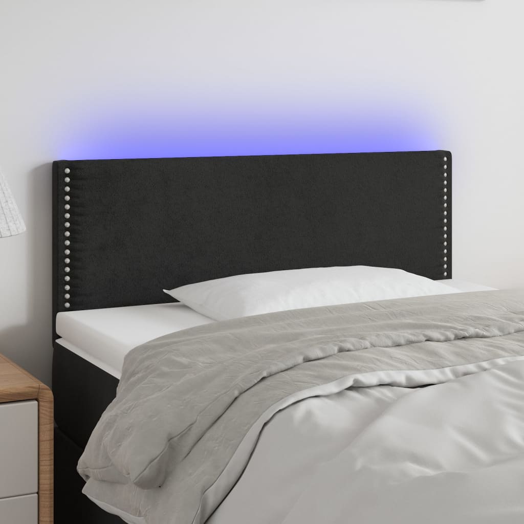 vidaXL sengegavl med LED-lys 90x5x78/88 cm fløjl sort