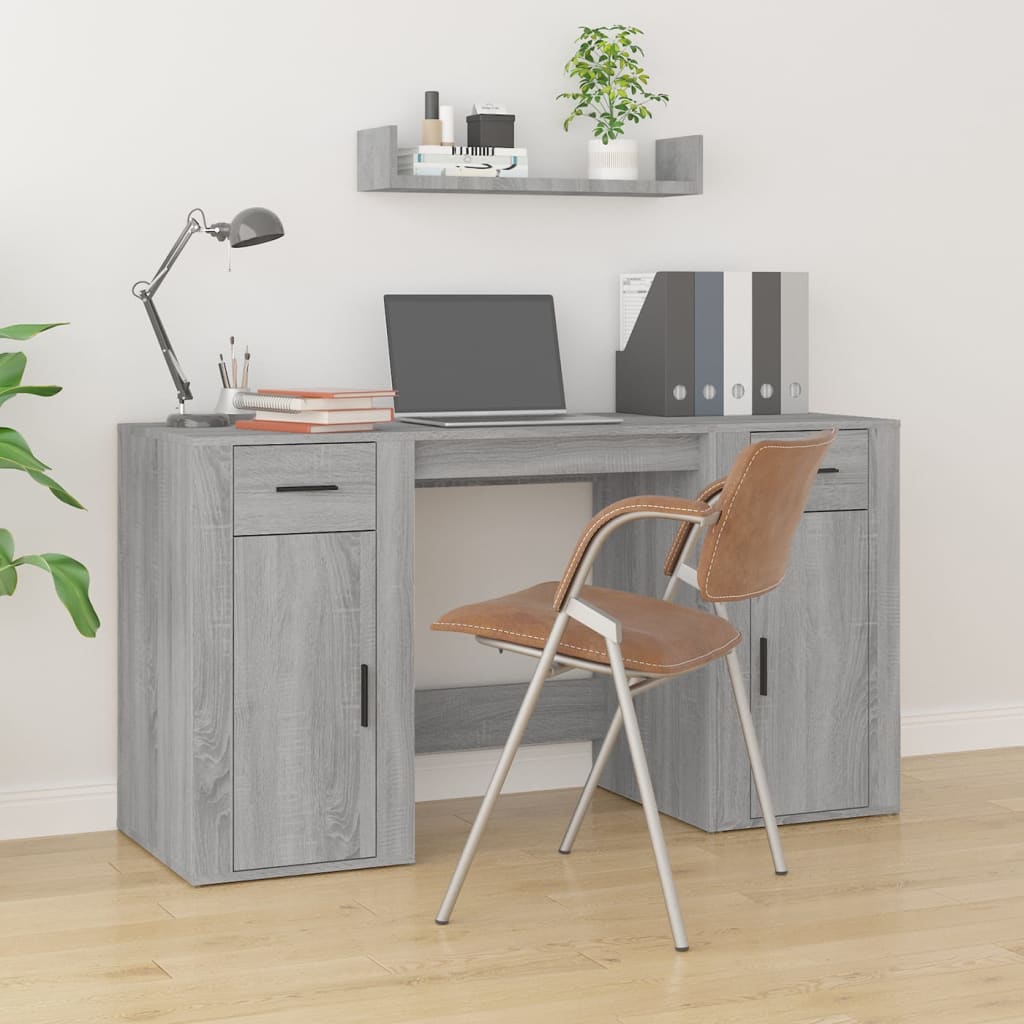 vidaXL skrivebord med skabe konstrueret træ grå sonoma-eg