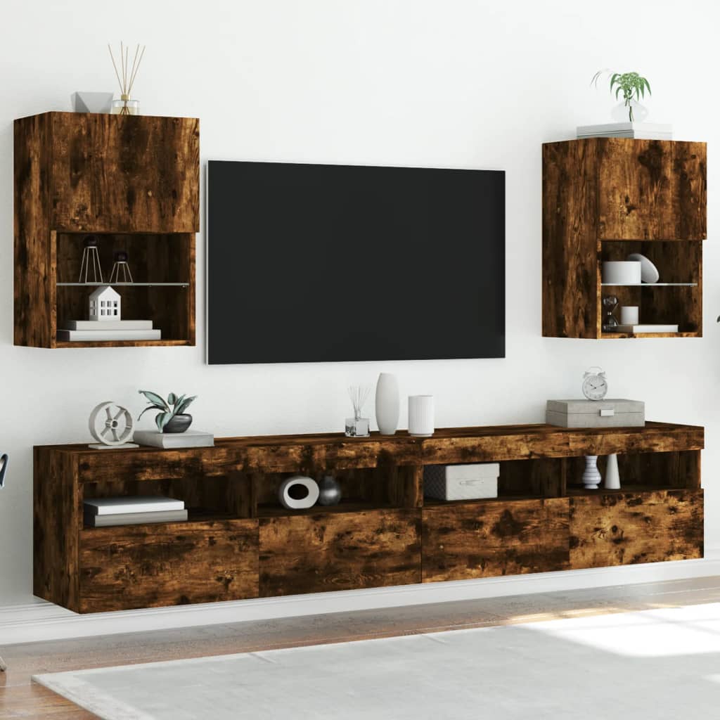 vidaXL tv-borde med LED-lys 2 stk. 40,5x30x60 cm røget egetræsfarve