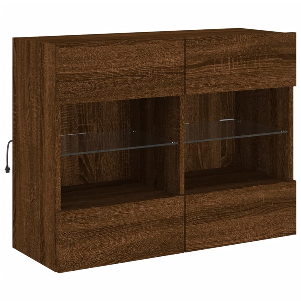 vidaXL væghængt tv-bord med LED-lys 78,5x30x60,5 cm brun egetræsfarve