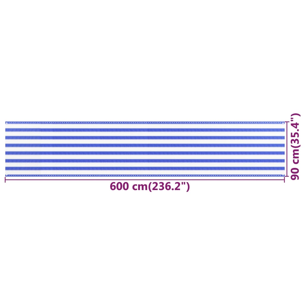 vidaXL altanafskærmning 90x600 cm HDPE blå og hvid
