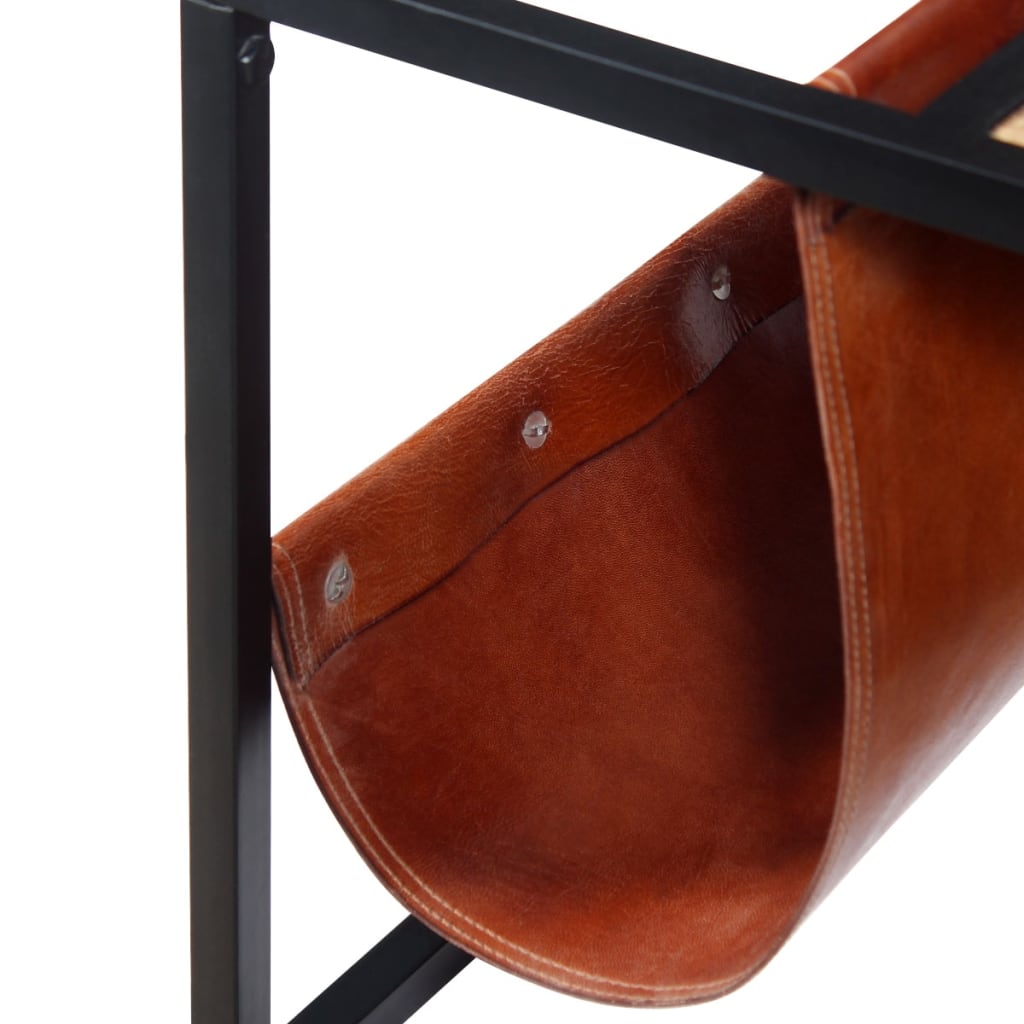 vidaXL sofabord med ægte læder magasinholder 110x50x45 cm