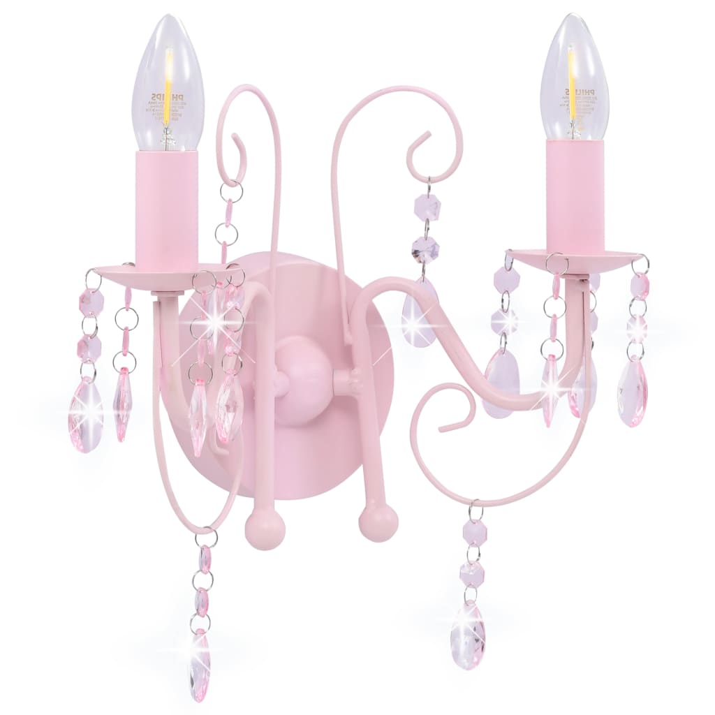 vidaXL væglampe med perler 2 x E14-pærer pink