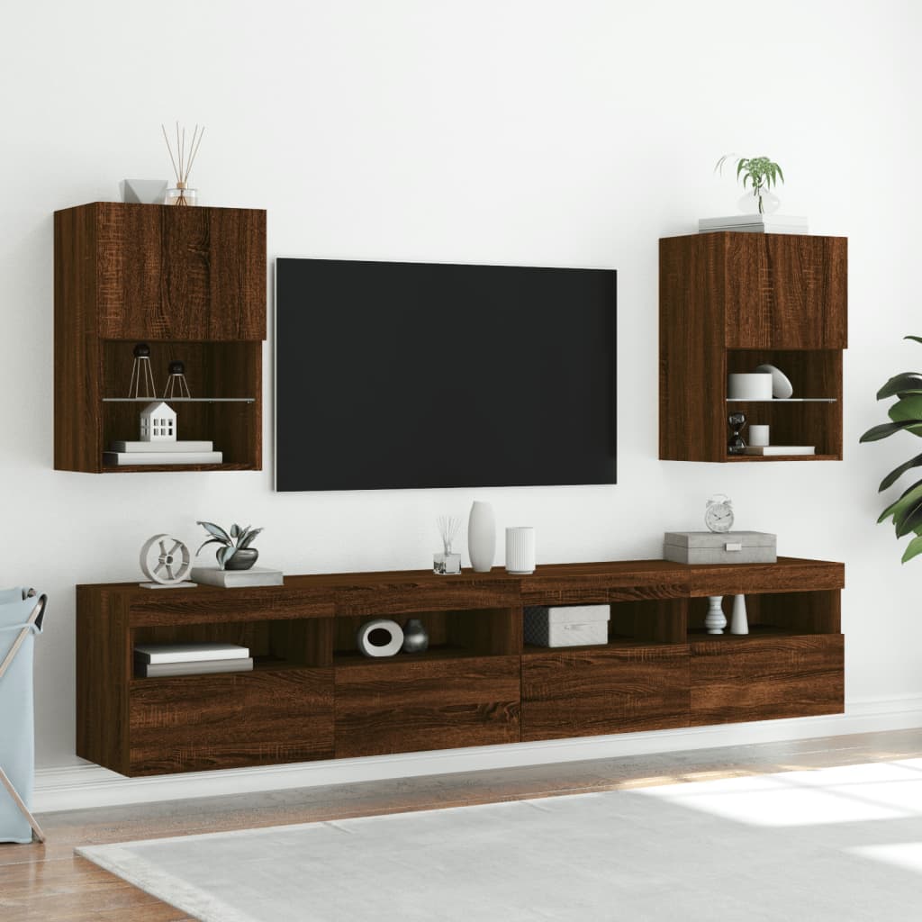 vidaXL tv-borde med LED-lys 2 stk. 40,5x30x60 cm brun egetræsfarve