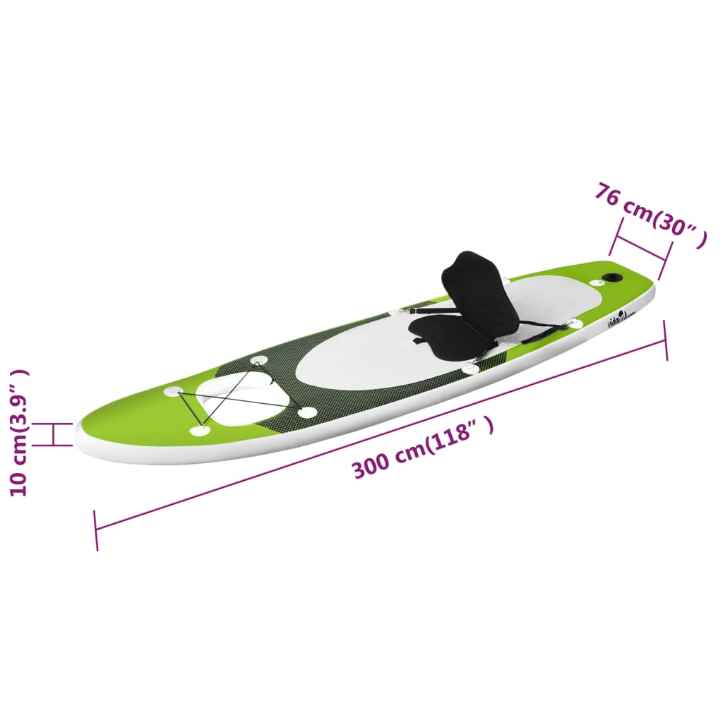 vidaXL oppusteligt paddleboardsæt 300x76x10 cm grøn