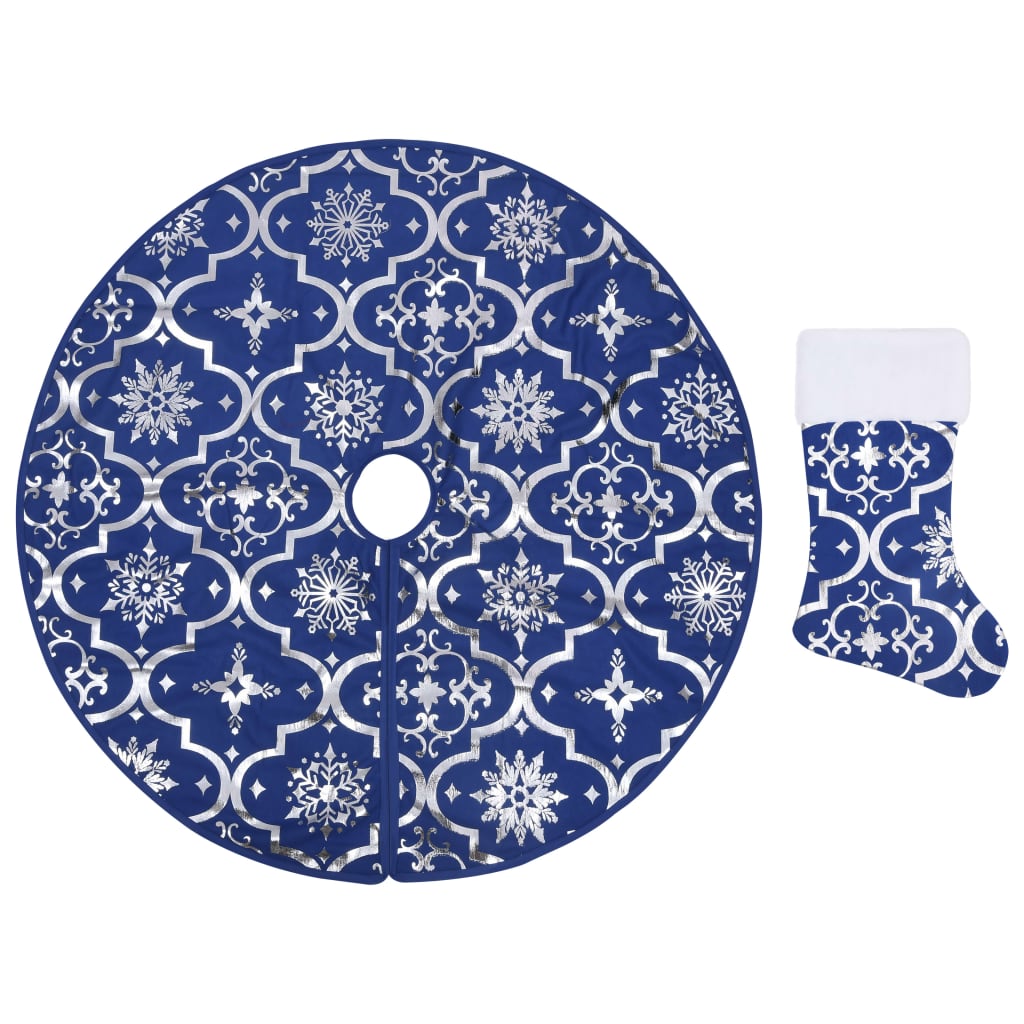 vidaXL luksuriøs skjuler til juletræsfod med julesok 150 cm stof blå