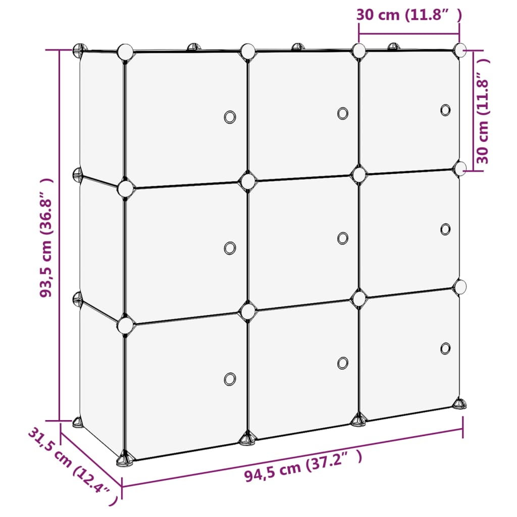 vidaXL kubeformede opbevaringskasser 9 stk. med låger PP sort