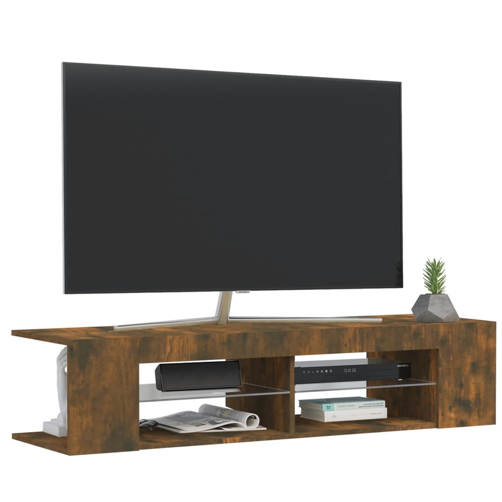vidaXL tv-bord med LED-lys 135x39x30 cm røget eg