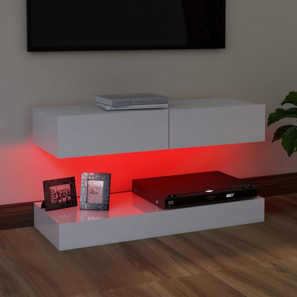 vidaXL tv-skab med LED-lys 90x35 cm hvid højglans