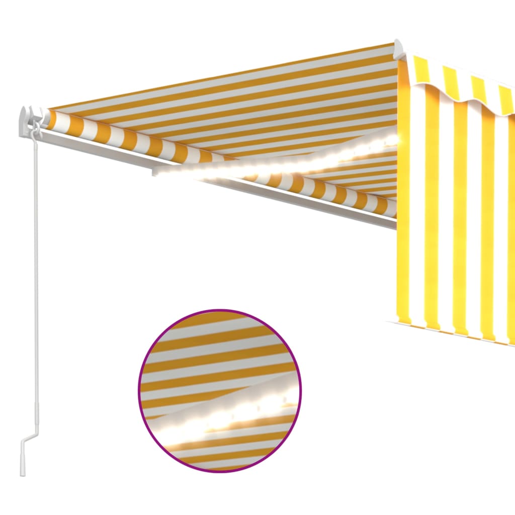 vidaXL markise m. gardin + LED 4x3 m manuel betjening gul og hvid