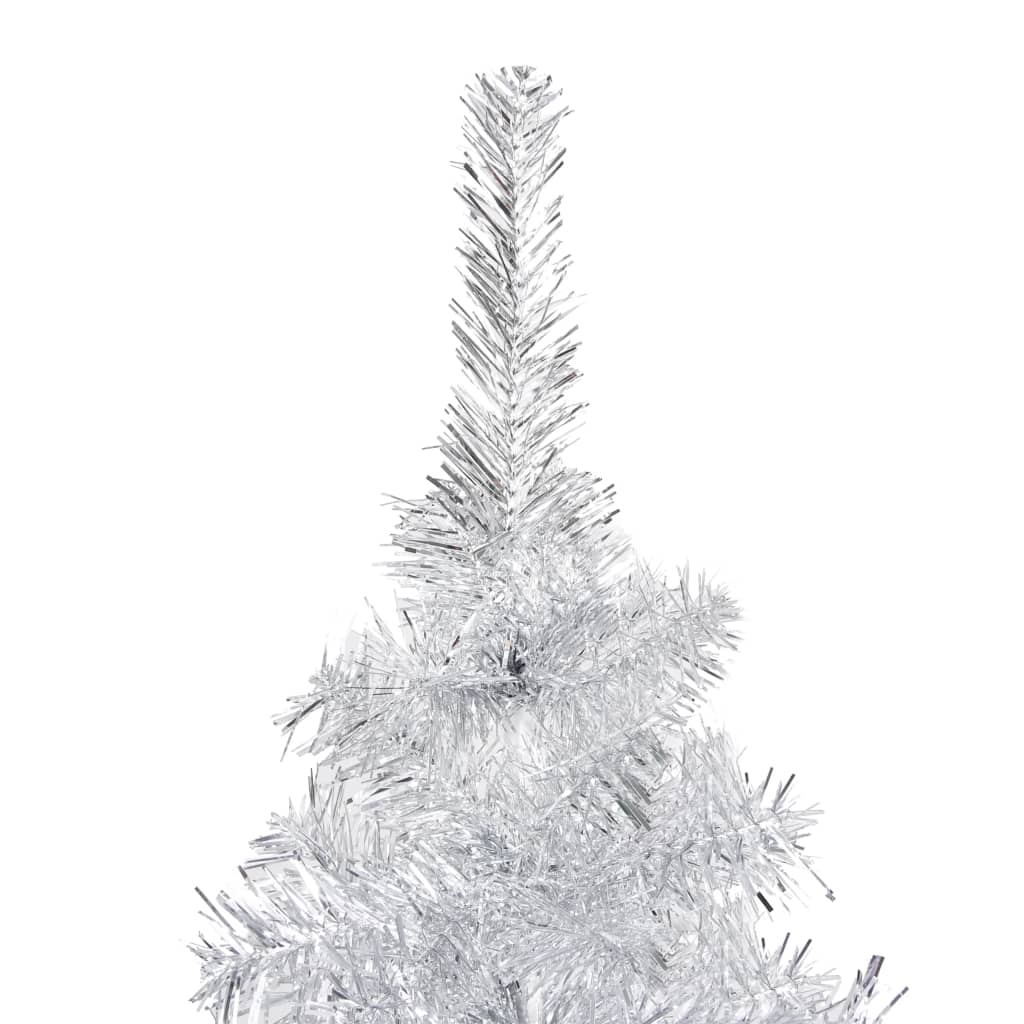 vidaXL kunstigt juletræ med lys og juletræsfod 180 cm PET sølvfarvet