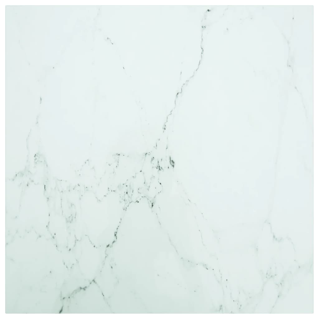 vidaXL bordplade 80x80 cm 6 mm hærdet glas med marmordesign hvid