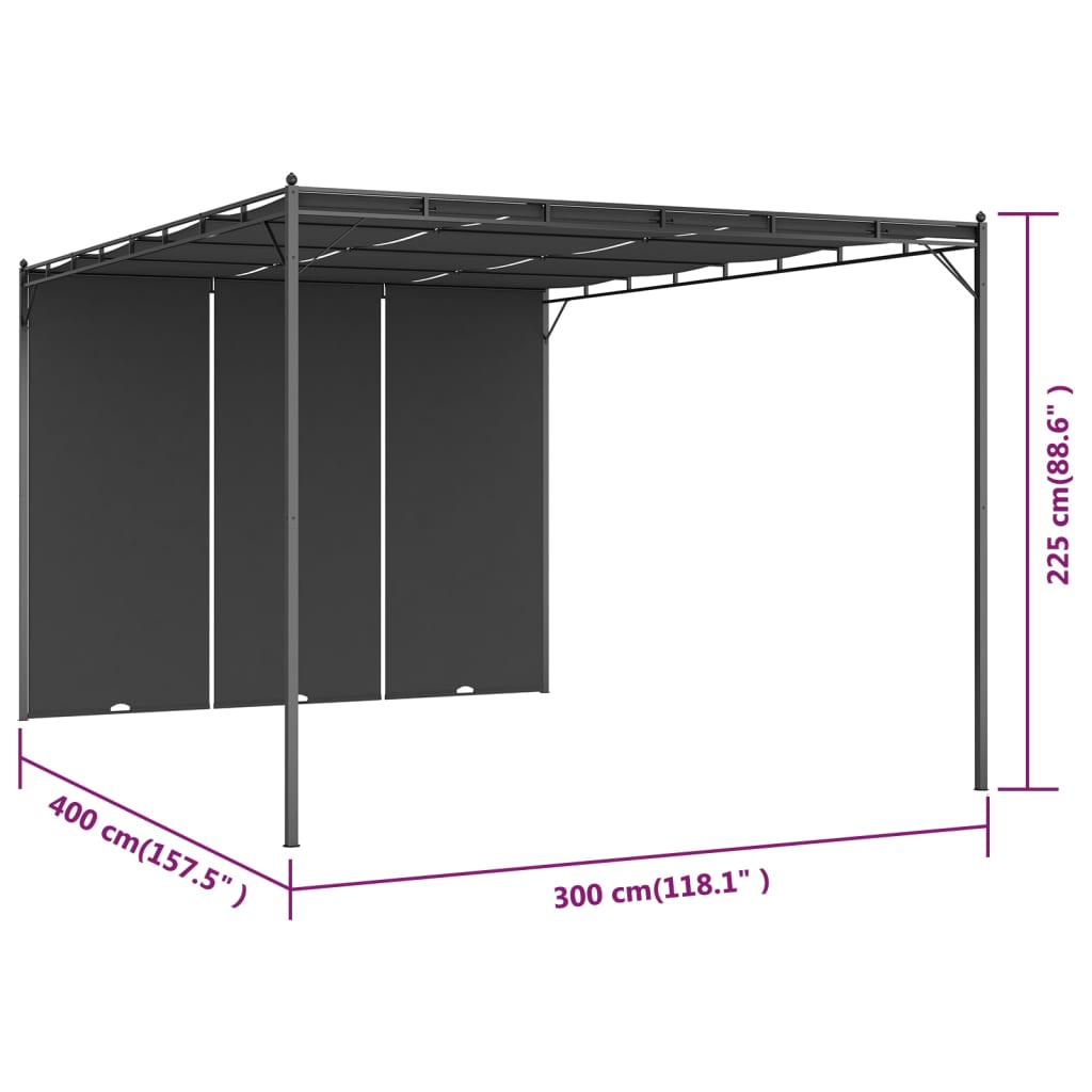 vidaXL havepavillon med gardin 4x3x2,25 m antracitgrå