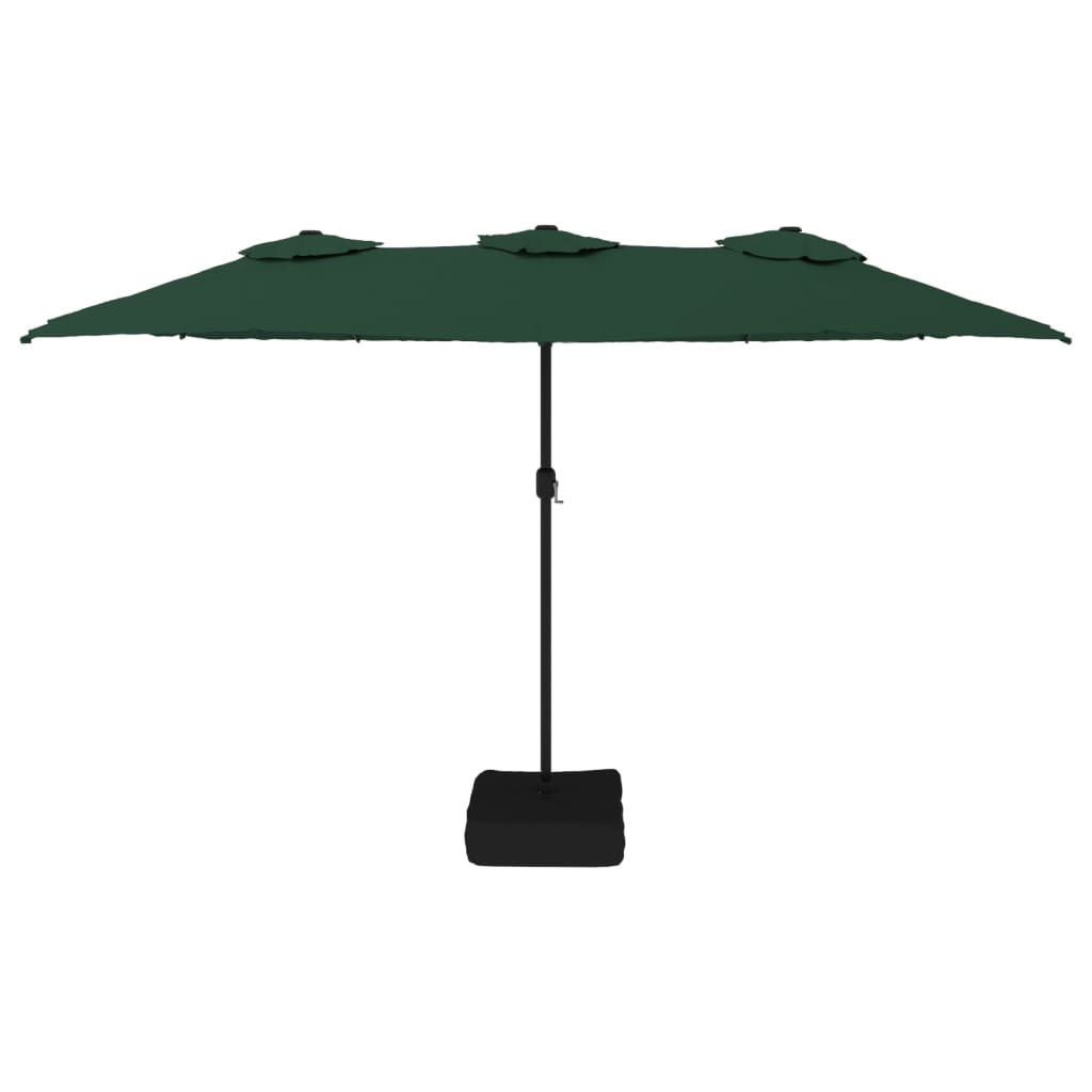 vidaXL parasol med dobbelt parasoldug og LED-lys 449x245 cm grøn