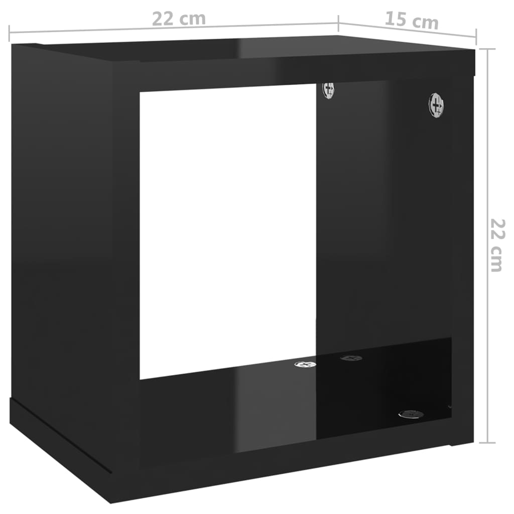 vidaXL væghylder 6 stk. 22x15x22 cm kubeformet sort højglans