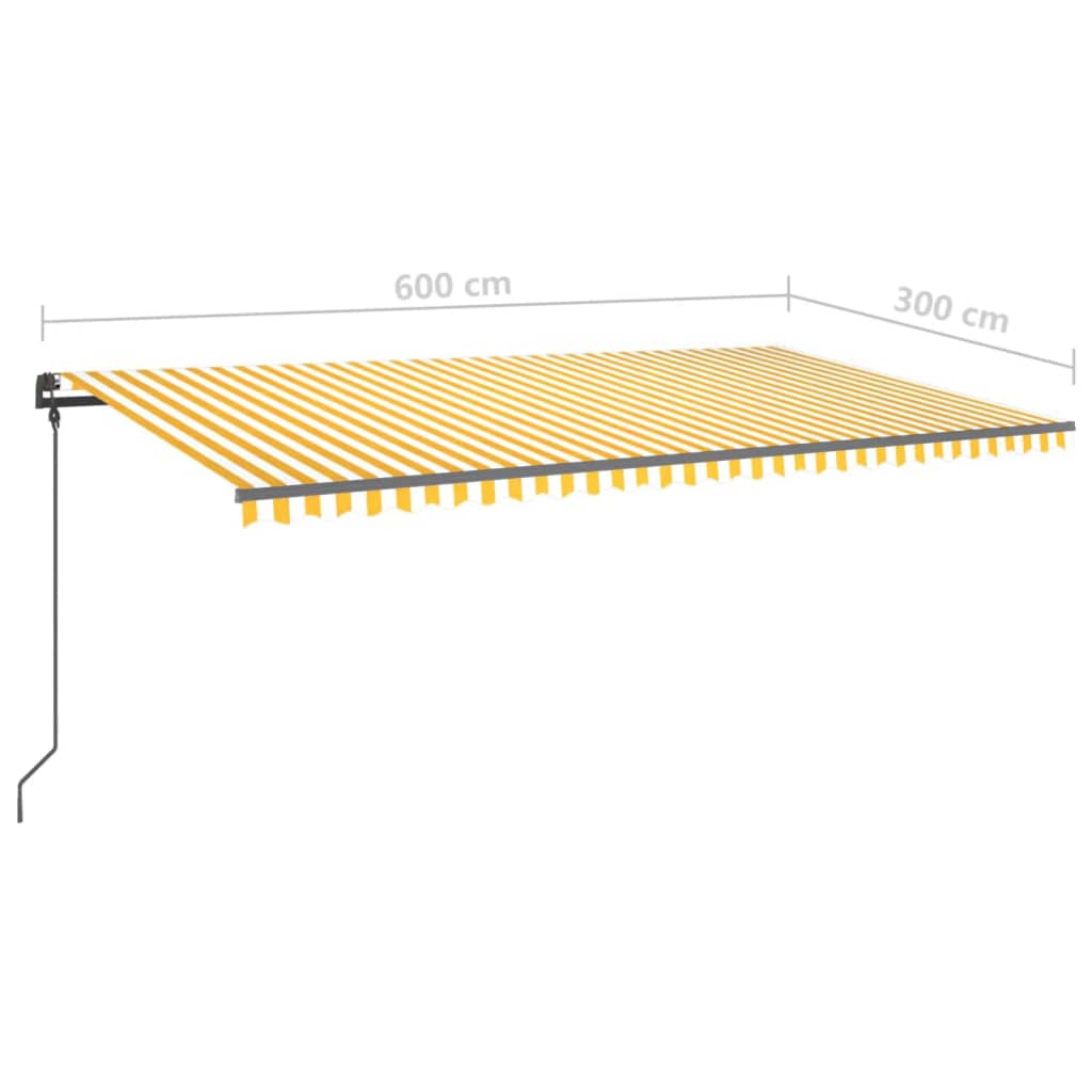 vidaXL markise m. LED-lys 6x3 m manuel betjening gul og hvid