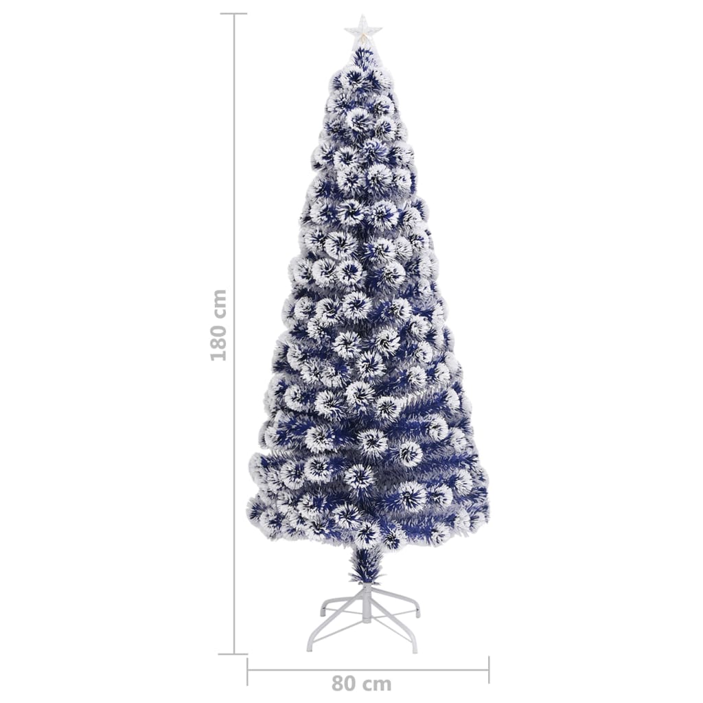 vidaXL kunstigt juletræ med lys 180 cm fiberoptisk hvid og blå