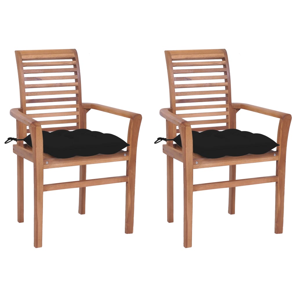 vidaXL spisebordsstole 2 stk. med sorte hynder massivt teaktræ