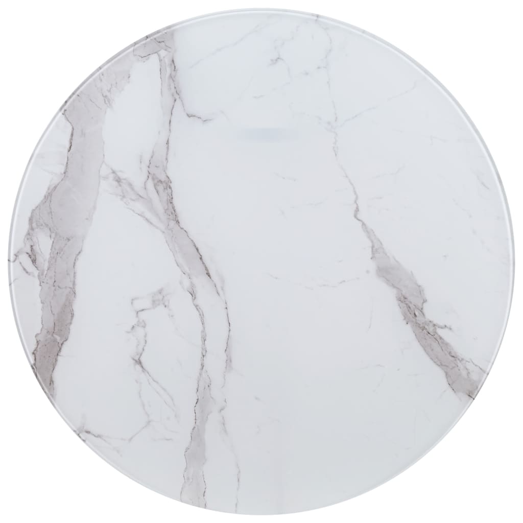 vidaXL bordplade Ø80 cm glas og marmortekstur hvid