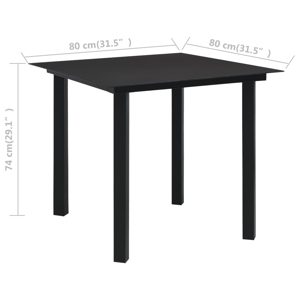 vidaXL spisebordssæt til haven 3 dele glas og stål sort